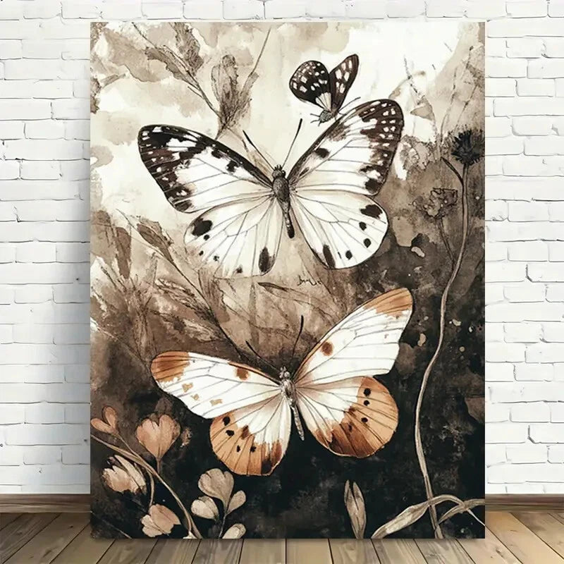 Beautiful Vintage Butterfly Garden Elegant Painting 40x60cm Metal Print Ready to Hang - Bella Home Decor