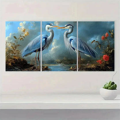 3pcs Great Blue Herons Art Y  Wall Art Set Canvas Framed 60x90cm - High Quality Print 100% Australian Made Wall Canvas Ready to Hang