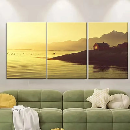 3pcs Sun over the Norwegian Coast Metal Print Ready to Hang Art