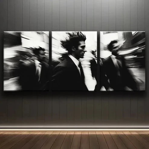 3pcs Black Busy Pedestrian Alone Dark Perfect Wall Art Set Canvas Unframed - High Quality Print 100% Australian Made Wall Canvas