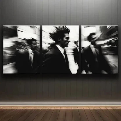 3pcs Black Busy Pedestrian Alone Dark Perfect Wall Art Set Canvas Unframed - High Quality Print 100% Australian Made Wall Canvas