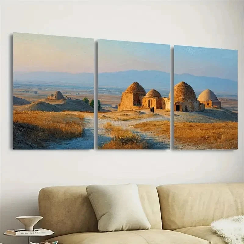 3pcs Derweze Turkmenistan Travel Art Wall Art Set Canvas Framed 60x90cm - High Quality Print 100% Australian Made Wall Canvas Ready to Hang - Bella Home Decor