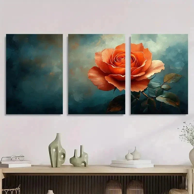 3pcs Coral Rose Flower Orange Perfect Wall Art Set Canvas Framed 50x70cm - High Quality Print 100% Australian Made Wall Canvas Ready to Hang - Bella Home Decor