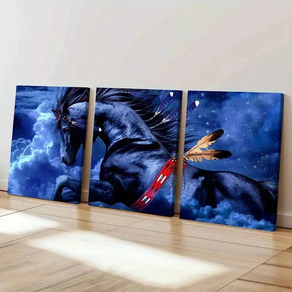 3pcs Red Indians Horse Modern Decoration Wall Art Set Canvas Framed 60x90cm - High Quality Print 100% Australian Made Wall Canvas Ready to Hang - Bella Home Decor