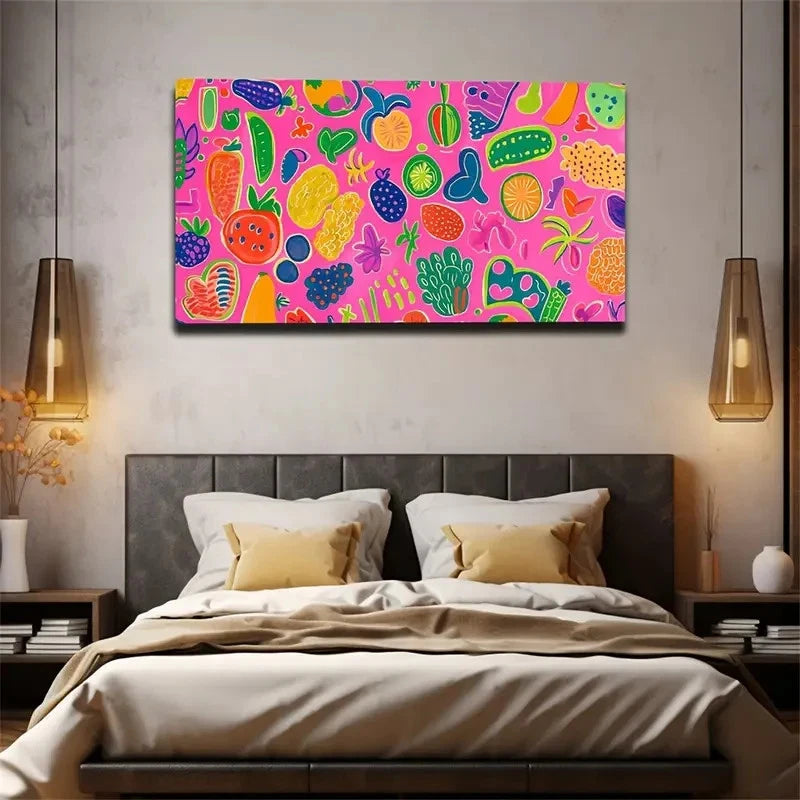 Vibrant Childlike Fun Patterns Wall Art Canvas Office Home Room Framed 120x60cm
