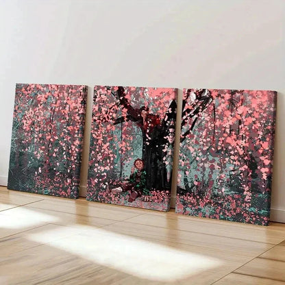 3pcs Japanese Anime Cherry Blossom & Sakura Wall Art Set Canvas Framed 50x70cm - High Quality Print 100% Australian Made Wall Canvas Ready to Hang