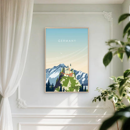 Germany Castle Snowy Alps Vintage Travel Poster Print Wall Art