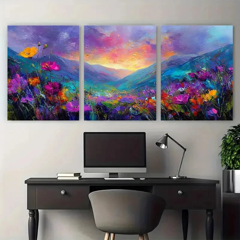 3pcs Textured Landscape Sunset Decor Prefect Wall Art Set Canvas Framed 40x60cm - High Quality Print 100% Australian Made Wall Canvas Ready to Hang