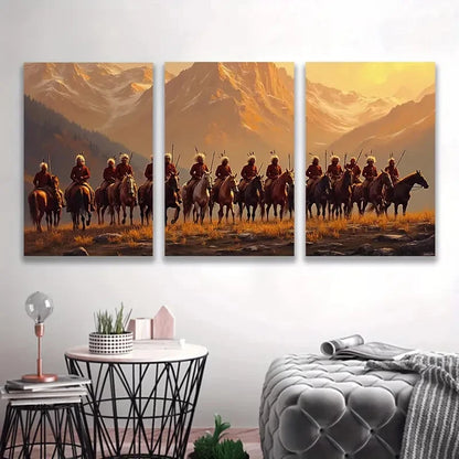 3pcs Sunset Mountain Cowboys & Horses F  Wall Art Set Canvas Framed 40x60cm - High Quality Print 100% Australian Made Wall Canvas Ready to Hang