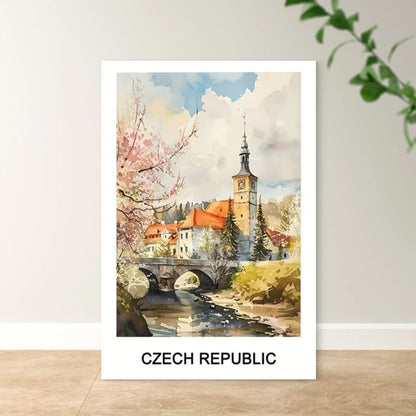 Czech Republic Castle & Charles Bridge Travel Poster Print Wall Art