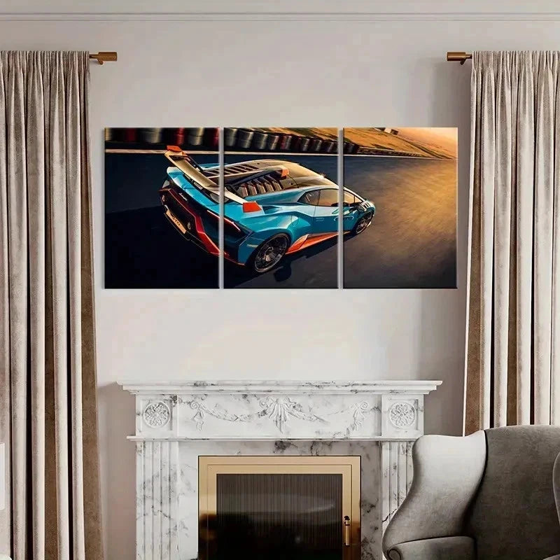 3pcs Blue and Orange Lamborghini Car Wall Art Set Canvas Framed 50x70cm - High Quality Print 100% Australian Made Wall Canvas Ready to Hang - Bella Home Decor