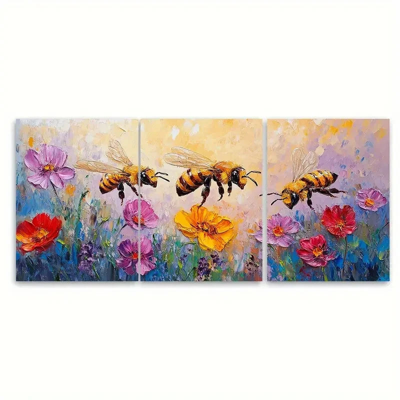 3pcs Honeybee Oil Painting on Canvas F I  Wall Art Set Canvas Framed 40x60cm - High Quality Print 100% Australian Made Wall Canvas Ready to Hang - Bella Home Decor