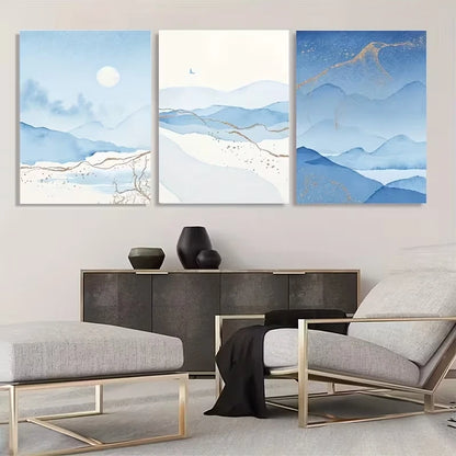 3pcs Ocean Blue Abstract Mordros Patterns    Wall Art Set Canvas Framed 50x70cm - High Quality Print 100% Australian Made Wall Canvas Ready to Hang