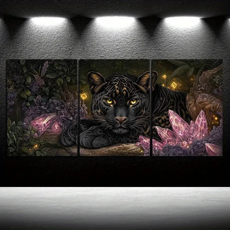 3pcs The Leopard in The Pink Jungle Metal Print Ready to Hang Art