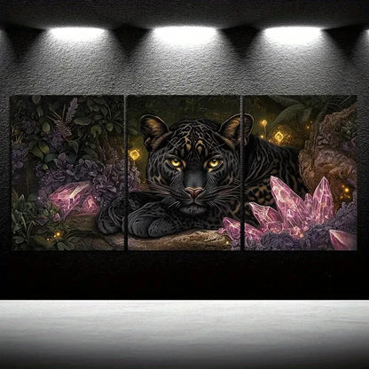 3pcs The Leopard in The Pink Jungle Metal Print Ready to Hang Art