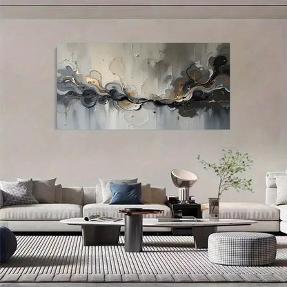 Modern Black White Gray Golden Wall Art Canvas Office Home Room Framed 120x60cm