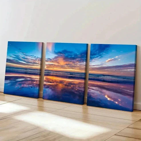 3pcs Sea Ocean Sunrise Coastline Wall Art Set Canvas Unframed - High Quality Print 100% Australian Made Wall Canvas
