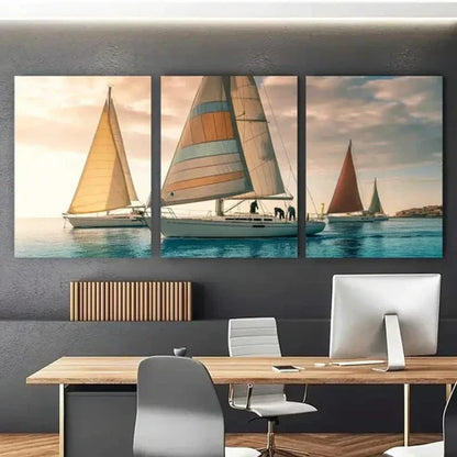 3pcs Sailboat Seascape Impressionist Wall Art Canvas Unframed - High Quality Print 100% Australian Made Wall Canvas