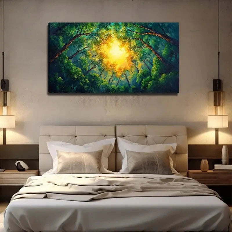 Treetop Sunshine Suitable Wall Art Canvas Office Home Room Framed 120x60cm