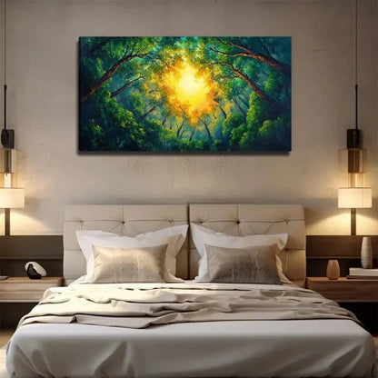 Treetop Sunshine Suitable Wall Art Canvas Office Home Room Framed 120x60cm