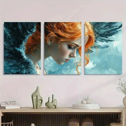 3pcs Vibrant Red-Haired Angelic Design Perfect Wall Art Set Canvas Framed 50x70cm - High Quality Print 100% Australian Made Wall Canvas Ready to Hang