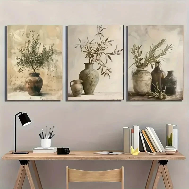 3pcs  Vintage Olive Branch   Wall Art Set Canvas Framed 40x60cm - High Quality Print 100% Australian Made Wall Canvas Ready to Hang - Bella Home Decor