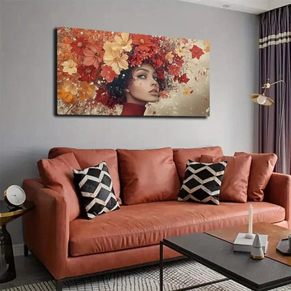 Autumn Floral Woman Portrait Wall Art Canvas Office Home Room Framed 120x60cm - Bella Home Decor