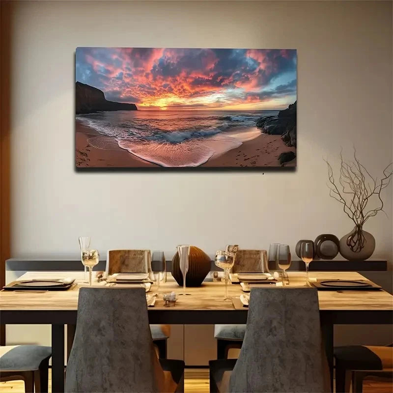 Stunning Sunset Over The Sea Wall Art Canvas Office Home Room Framed 120x60cm