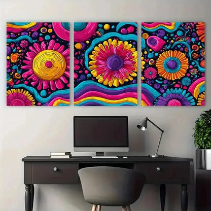 3pcs Vibrant Retro Colorful Floral Perfect Wall Art Set Canvas Framed 50x70cm - High Quality Print 100% Australian Made Wall Canvas Ready to Hang