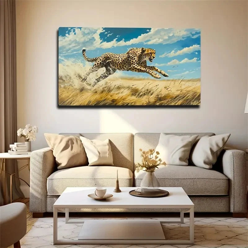 King of Speed Cheetah Modern Wall Art Canvas Office Home Room Framed 120x60cm