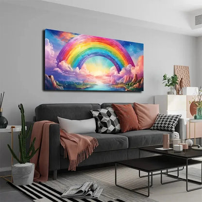 Abstract Rainbow Sky Modern Wall Art Canvas Office Home Room Framed 120x60cm - Bella Home Decor