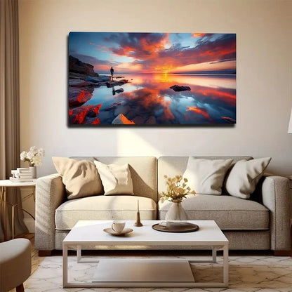 Vibrant Sunset Reflection Wall Art Canvas Office Home Room Framed 120x60cm