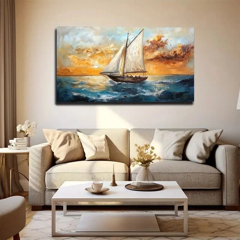 Vibrant Sunset Ocean Scene Wall Art canvas office home room framed 120x60cm