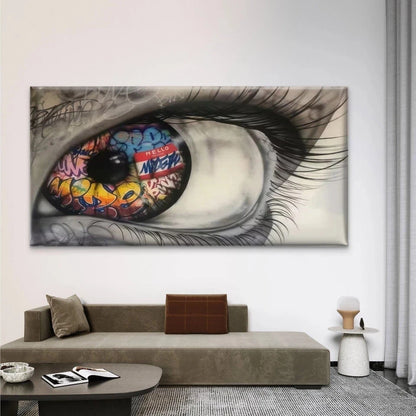 Urban Eye with Graffiti Iris Wall Art Canvas Office Home Room Framed 120x60cm