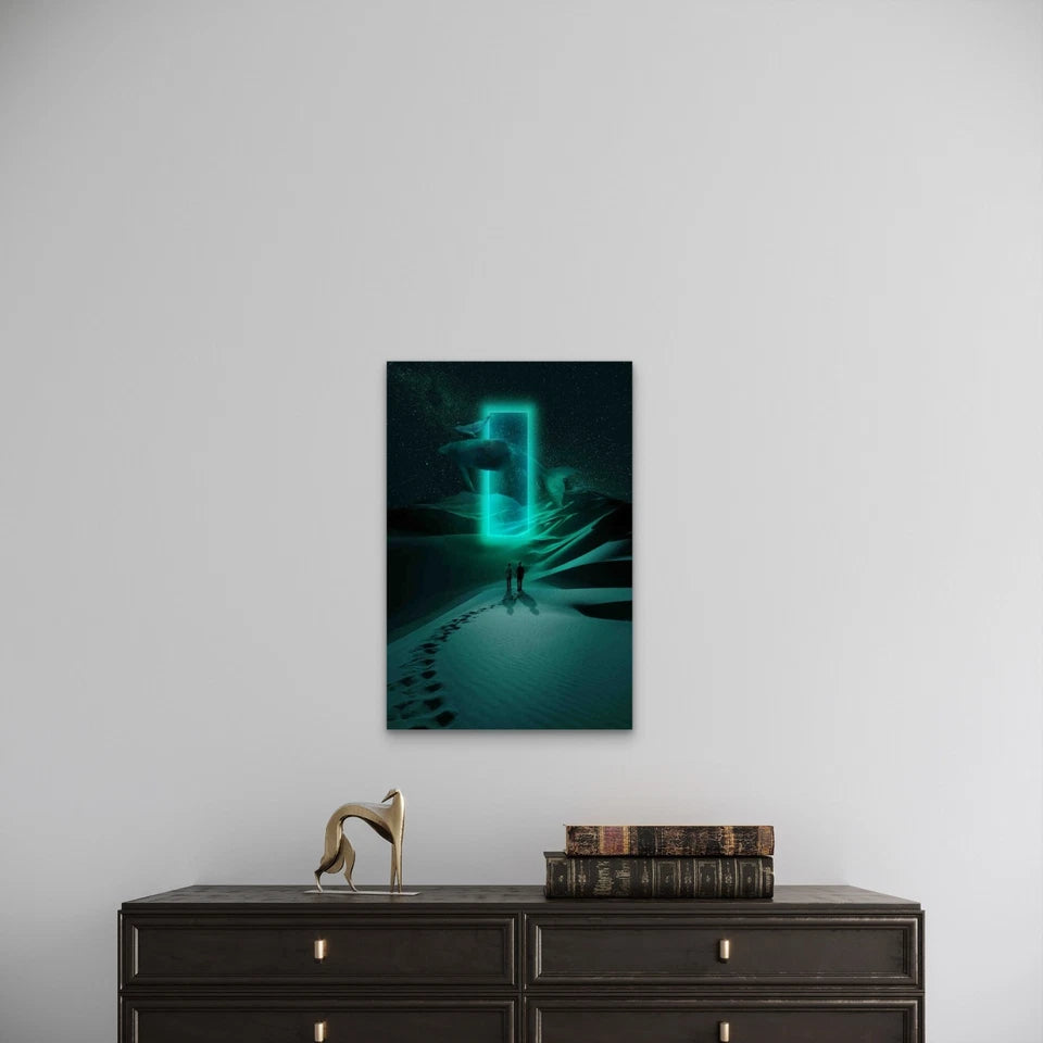 Long Shot Couple Metaverse Date in Dessert Metal Print Ready to Hang
