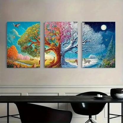 3pcs Tree of Life Depicting Seasons Of Life Metal Print Ready to Hang Art
