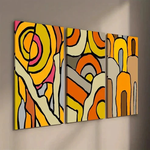 3pcs Colorful Abstract Geometric Doodle  Wall Art Set Canvas Unframed - High Quality Print 100% Australian Made Wall Canvas - Bella Home Decor