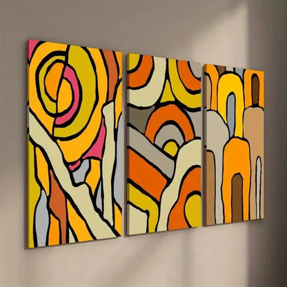 3pcs Colorful Abstract Geometric Doodle  Wall Art Set Canvas Unframed - High Quality Print 100% Australian Made Wall Canvas - Bella Home Decor