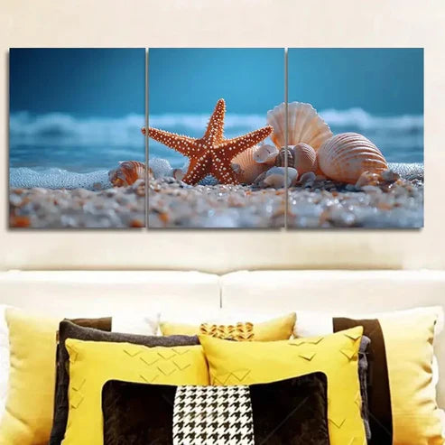 3pcs Sea Shells and Starfish Perfect for Décor Wall Art Set Canvas Unframed - High Quality Print 100% Australian Made Wall Canvas