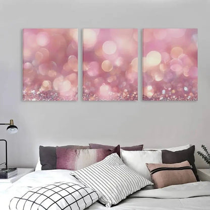 3pcs Pink & Golden Hues with & Golden Glitter  Wall Art Set  Canvas Framed 50x70cm - High Quality Print 100% Australian Made Wall Canvas Ready to Hang