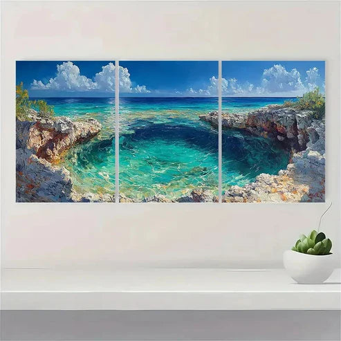 3pcs Blue Hole Belize Painting Caribbean BH Wall Art Set Canvas Unframed - High Quality Print 100% Australian Made Wall Canvas