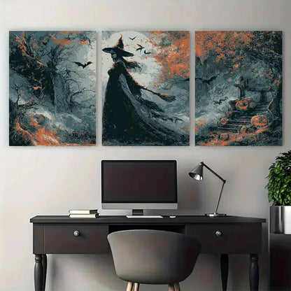 3pcs Vintage Halloween Witch Poster Perfect Wall Art Set Canvas Framed 50x70cm - High Quality Print 100% Australian Made Wall Canvas Ready to Hang