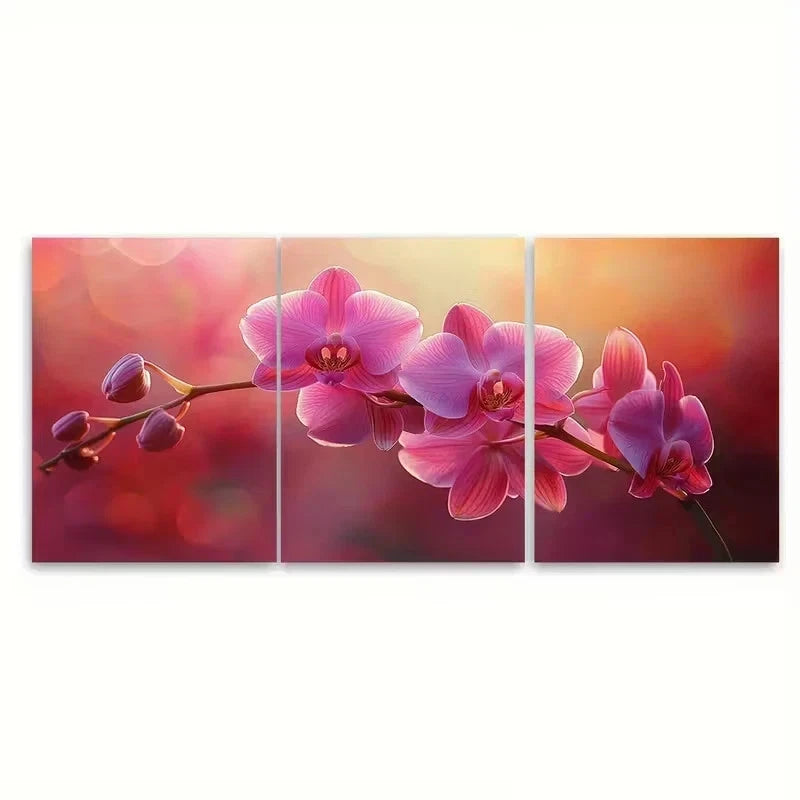 3pcs Pink Orchids Painting Wall Art Set Canvas Framed 50x70cm - High Quality Print 100% Australian Made Wall Canvas Ready to Hang