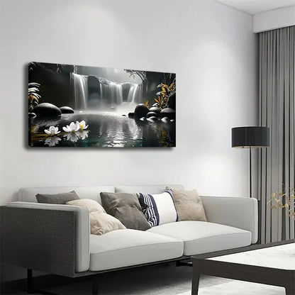 Serene Waterfall And Lily Pond Wall Art Canvas Office Home Room Framed 120x60cm
