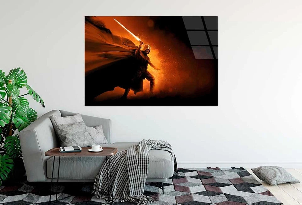 Warrior Raising Red Laser Sword Glass Printing Wall Art Australian Made Quality - Bella Home Decor