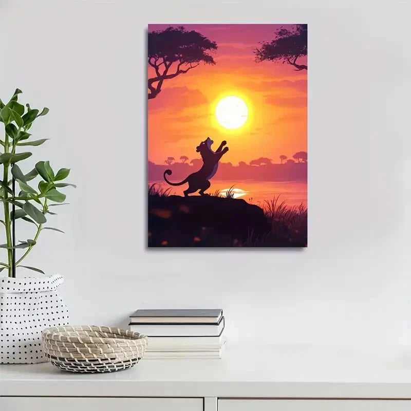 Cartoon Style Panther Dancing Under the Sun Painting 40x60cm Metal Print Ready to Hang - Bella Home Decor