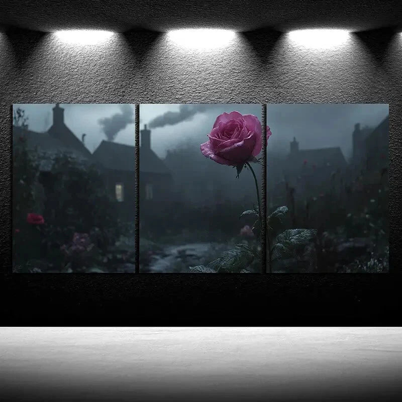 3pcs Rose in the Rain Farmhouse View Metal Print Ready to Hang Art - Bella Home Decor