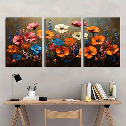 3pcs Vintage Wildflower Oil Painting Wall Art Set Canvas Framed 40x60cm - High Quality Print 100% Australian Made Wall Canvas Ready to Hang