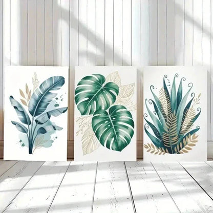 3pcs Leaves, Golden Accents Wall Art Canvas Unframed - High Quality Print 100% Australian Made Wall Canvas