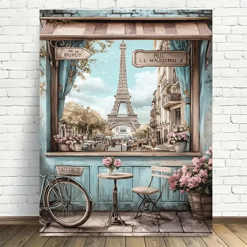 Beautiful Parisian Charm Cafe Scene Painting 40x60cm Metal Print Ready to Hang - Bella Home Decor